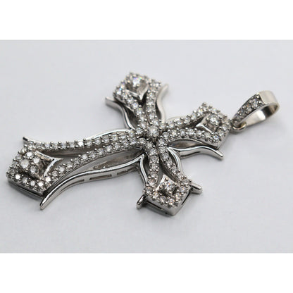 14K White Gold 1ct Diamond Cross Pendant Charm