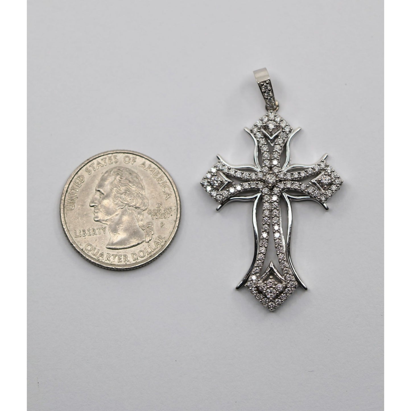 14K White Gold 1ct Diamond Cross Pendant Charm
