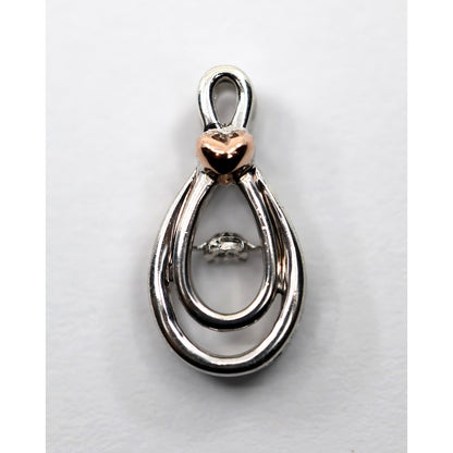 Sterling Silver & 10K Rose Gold Two Tone Drop Dangle Diamond Heart Charm Pendant