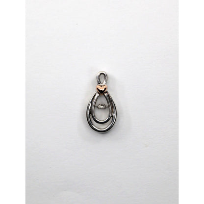 Sterling Silver & 10K Rose Gold Two Tone Drop Dangle Diamond Heart Charm Pendant