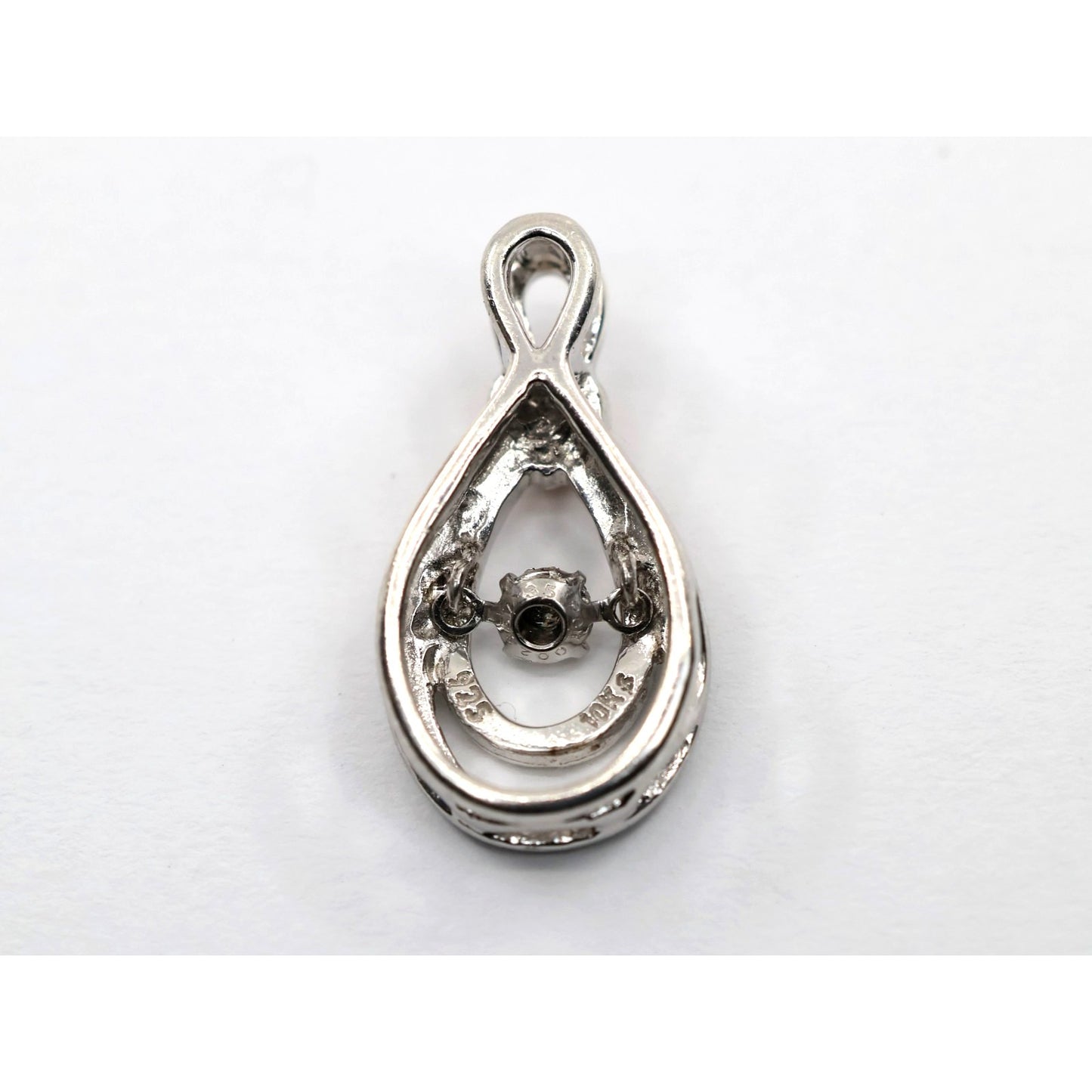 Sterling Silver & 10K Rose Gold Two Tone Drop Dangle Diamond Heart Charm Pendant