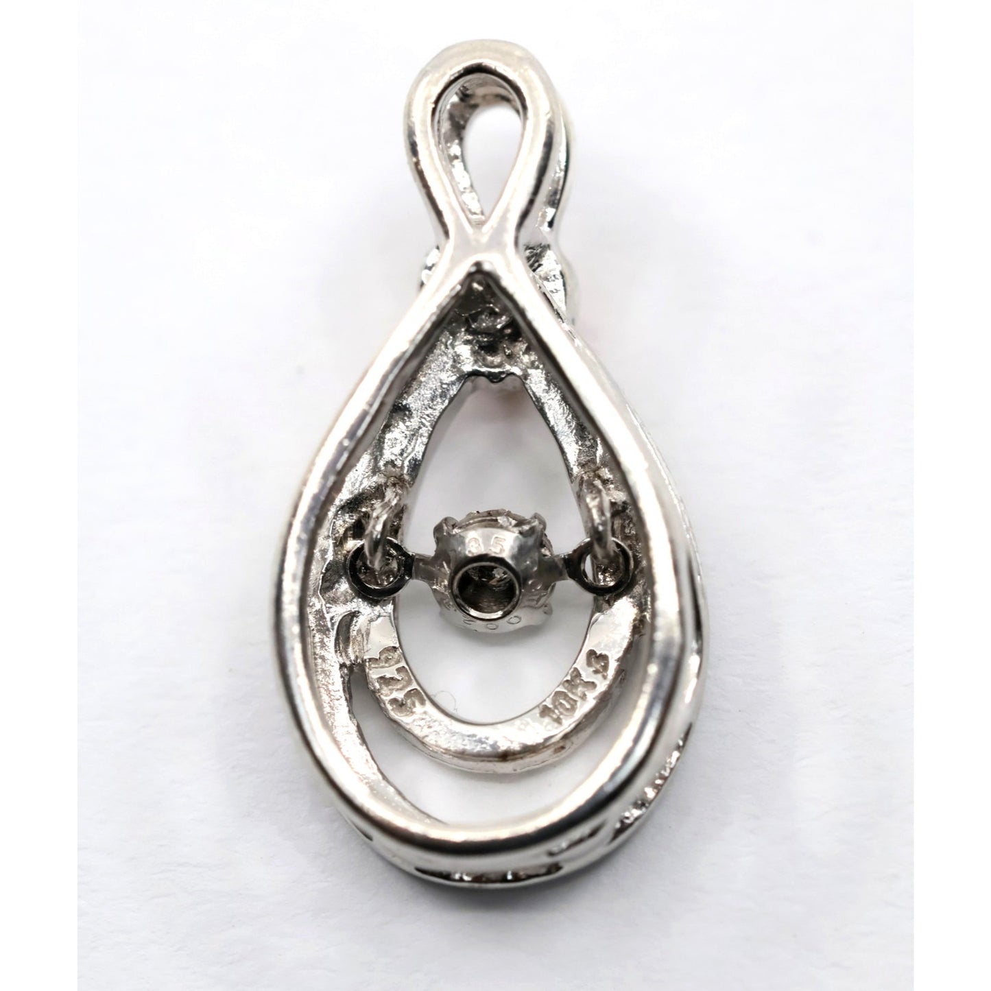 Sterling Silver & 10K Rose Gold Two Tone Drop Dangle Diamond Heart Charm Pendant