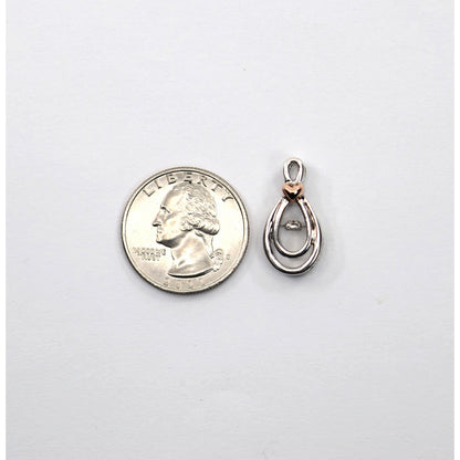 Sterling Silver & 10K Rose Gold Two Tone Drop Dangle Diamond Heart Charm Pendant