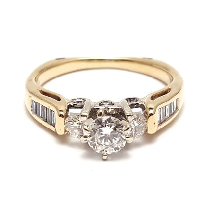 14K Two Tone Multi Color Gold Designer Round & Baguette Diamond Engagement Ring