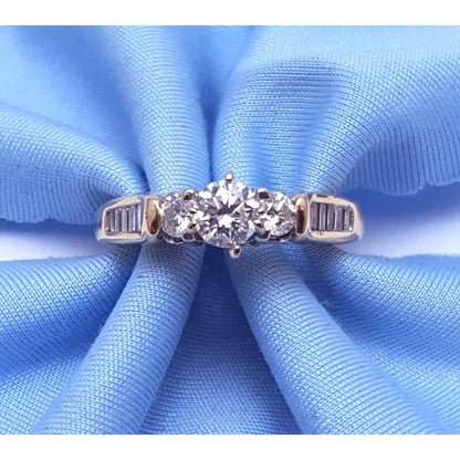 14K Two Tone Multi Color Gold Designer Round & Baguette Diamond Engagement Ring