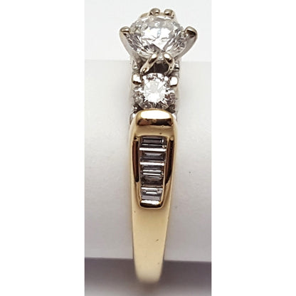 14K Two Tone Multi Color Gold Designer Round & Baguette Diamond Engagement Ring