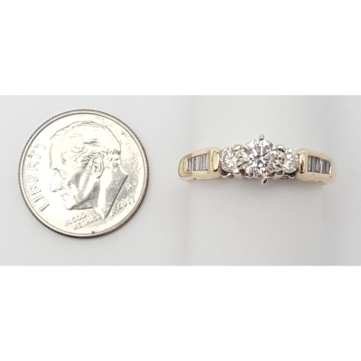 14K Two Tone Multi Color Gold Designer Round & Baguette Diamond Engagement Ring