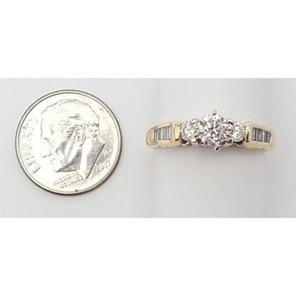 14K Two Tone Multi Color Gold Designer Round & Baguette Diamond Engagement Ring