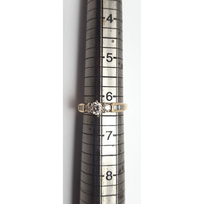 14K Two Tone Multi Color Gold Designer Round & Baguette Diamond Engagement Ring