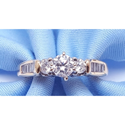 14K Two Tone Multi Color Gold Designer Round & Baguette Diamond Engagement Ring