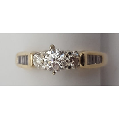 14K Two Tone Multi Color Gold Designer Round & Baguette Diamond Engagement Ring