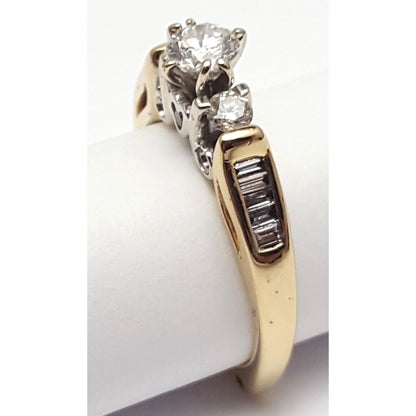 14K Two Tone Multi Color Gold Designer Round & Baguette Diamond Engagement Ring