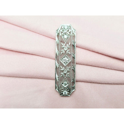 Vintage 950 Platinum Old Cut Diamond Drop Down Bar Charm Pendant