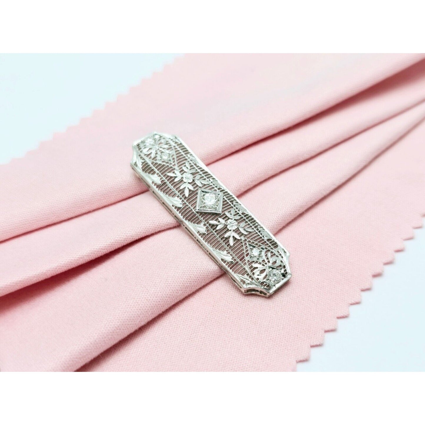 Vintage 950 Platinum Old Cut Diamond Drop Down Bar Charm Pendant