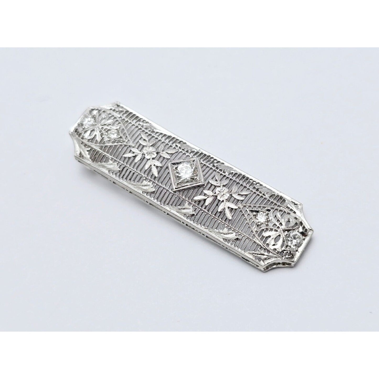 Vintage 950 Platinum Old Cut Diamond Drop Down Bar Charm Pendant