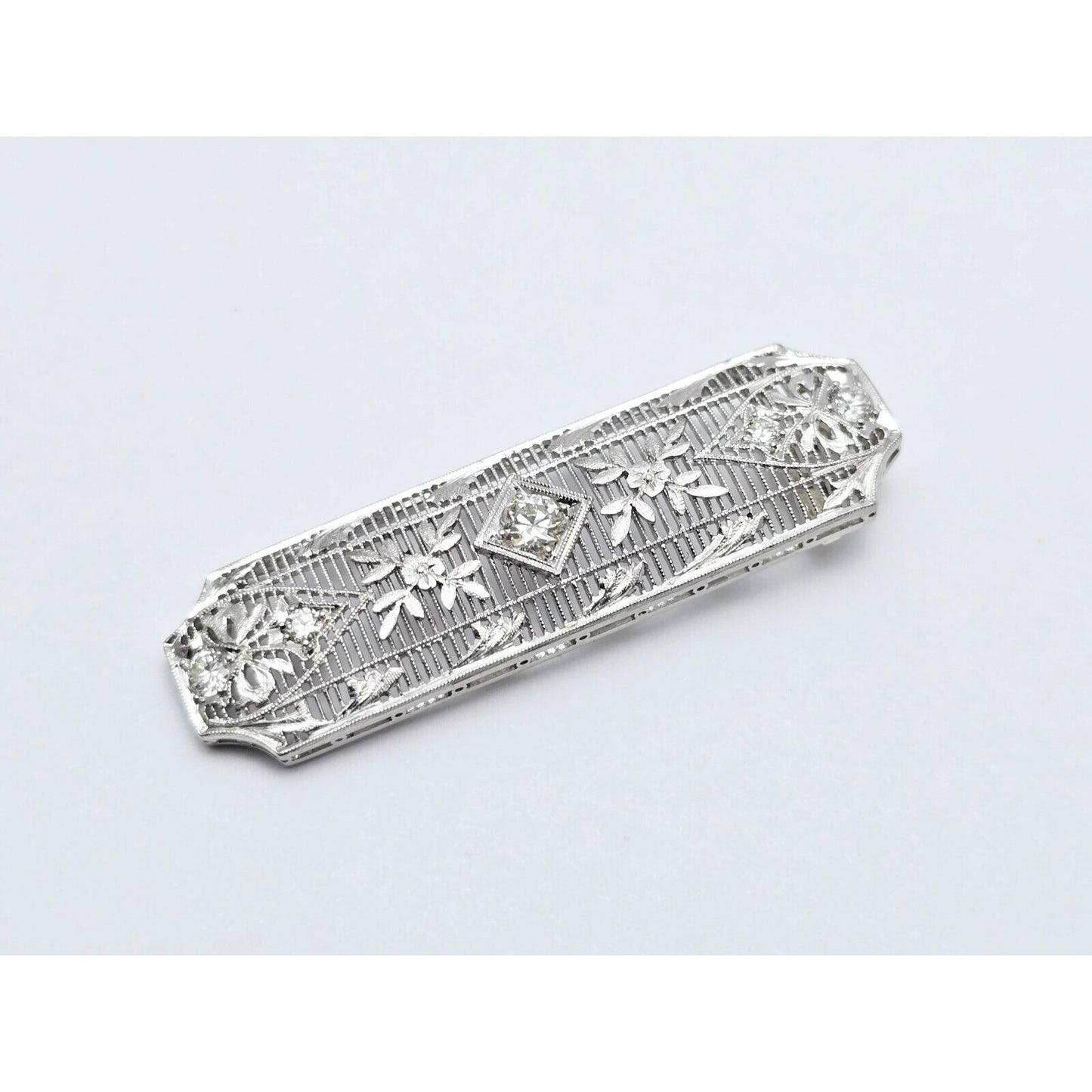 Vintage 950 Platinum Old Cut Diamond Drop Down Bar Charm Pendant