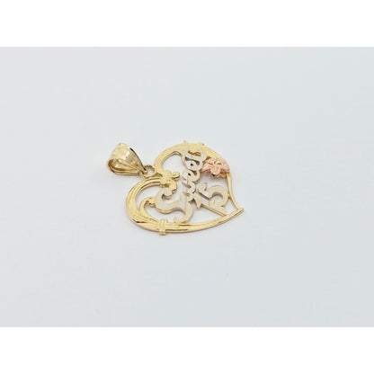 14K Tri Color Gold Sweet 15 Quinceanera Heart Charm Pendant