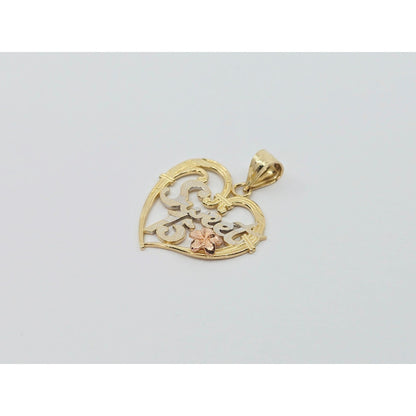 14K Tri Color Gold Sweet 15 Quinceanera Heart Charm Pendant