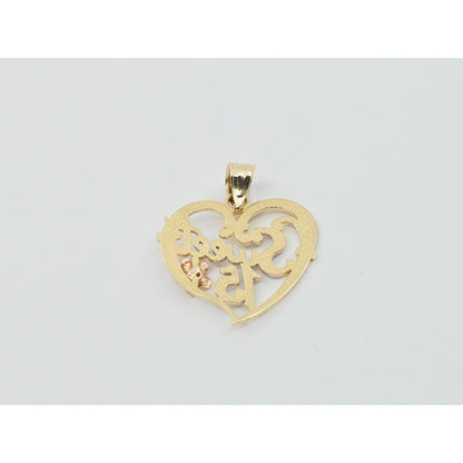 14K Tri Color Gold Sweet 15 Quinceanera Heart Charm Pendant
