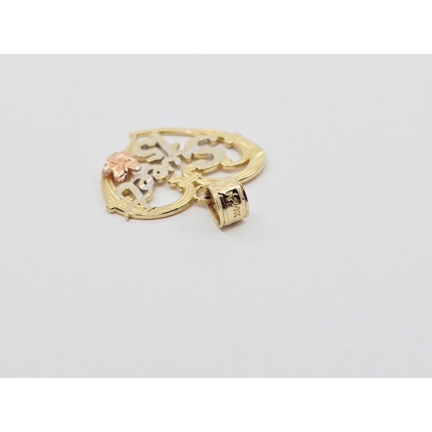 14K Tri Color Gold Sweet 15 Quinceanera Heart Charm Pendant