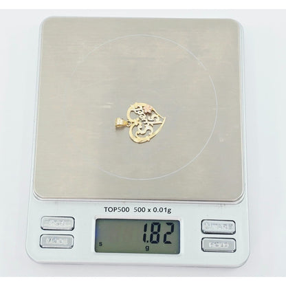 14K Tri Color Gold Sweet 15 Quinceanera Heart Charm Pendant