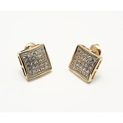 10K Yellow Gold Square Shaped Cubic Zirconia Stud Earrings