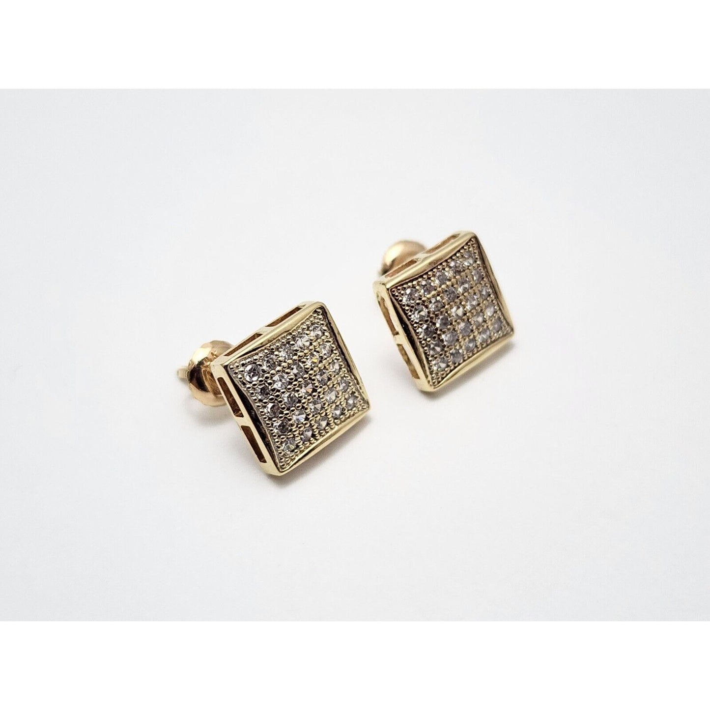 10K Yellow Gold Square Shaped Cubic Zirconia Stud Earrings