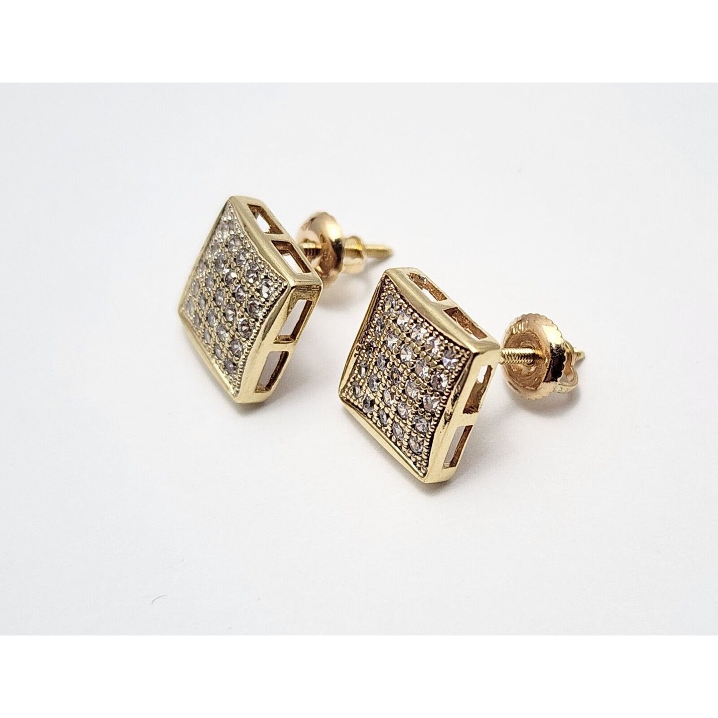 10K Yellow Gold Square Shaped Cubic Zirconia Stud Earrings