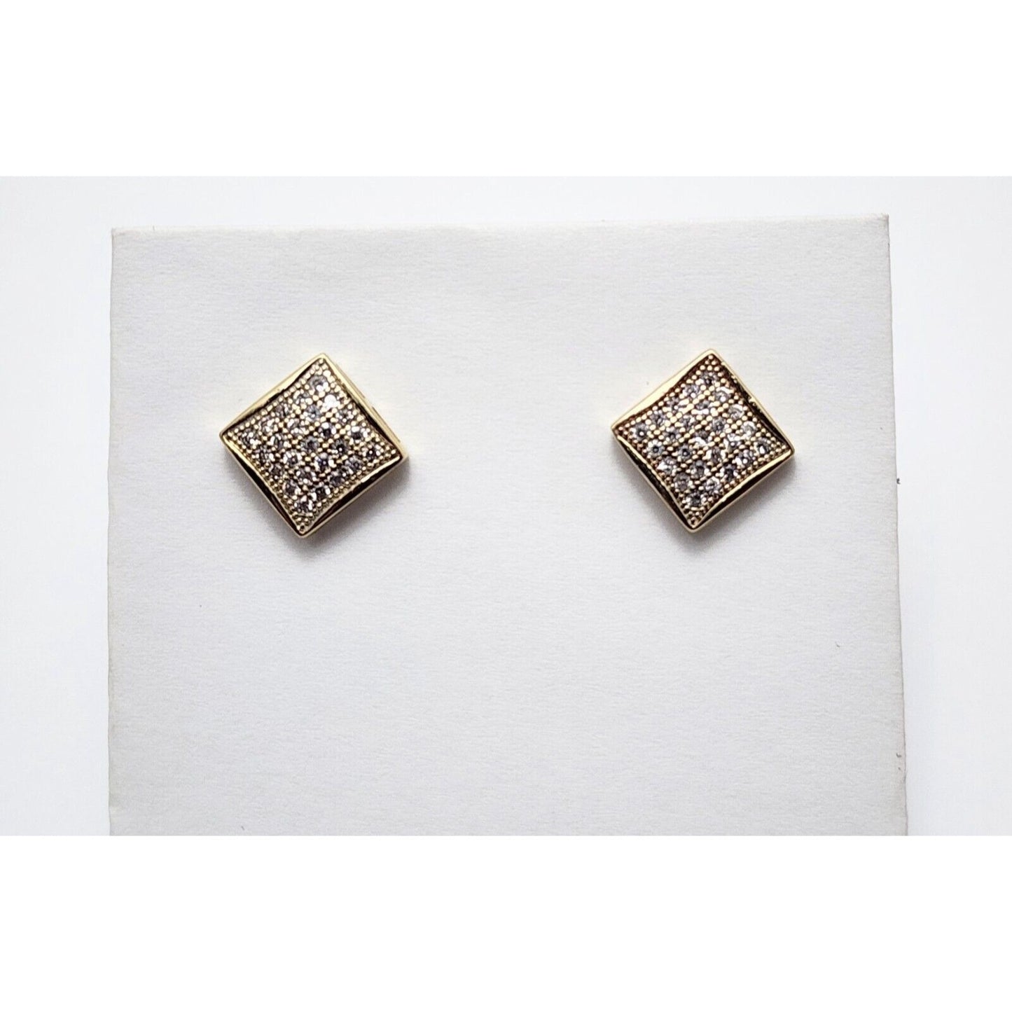 10K Yellow Gold Square Shaped Cubic Zirconia Stud Earrings