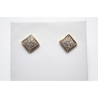 10K Yellow Gold Square Shaped Cubic Zirconia Stud Earrings