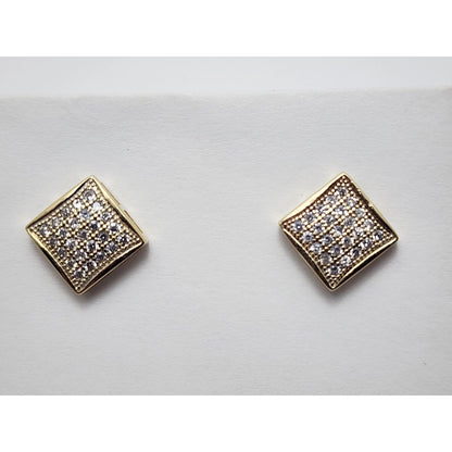 10K Yellow Gold Square Shaped Cubic Zirconia Stud Earrings