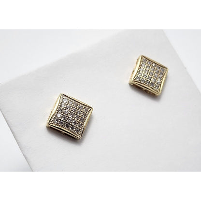 10K Yellow Gold Square Shaped Cubic Zirconia Stud Earrings