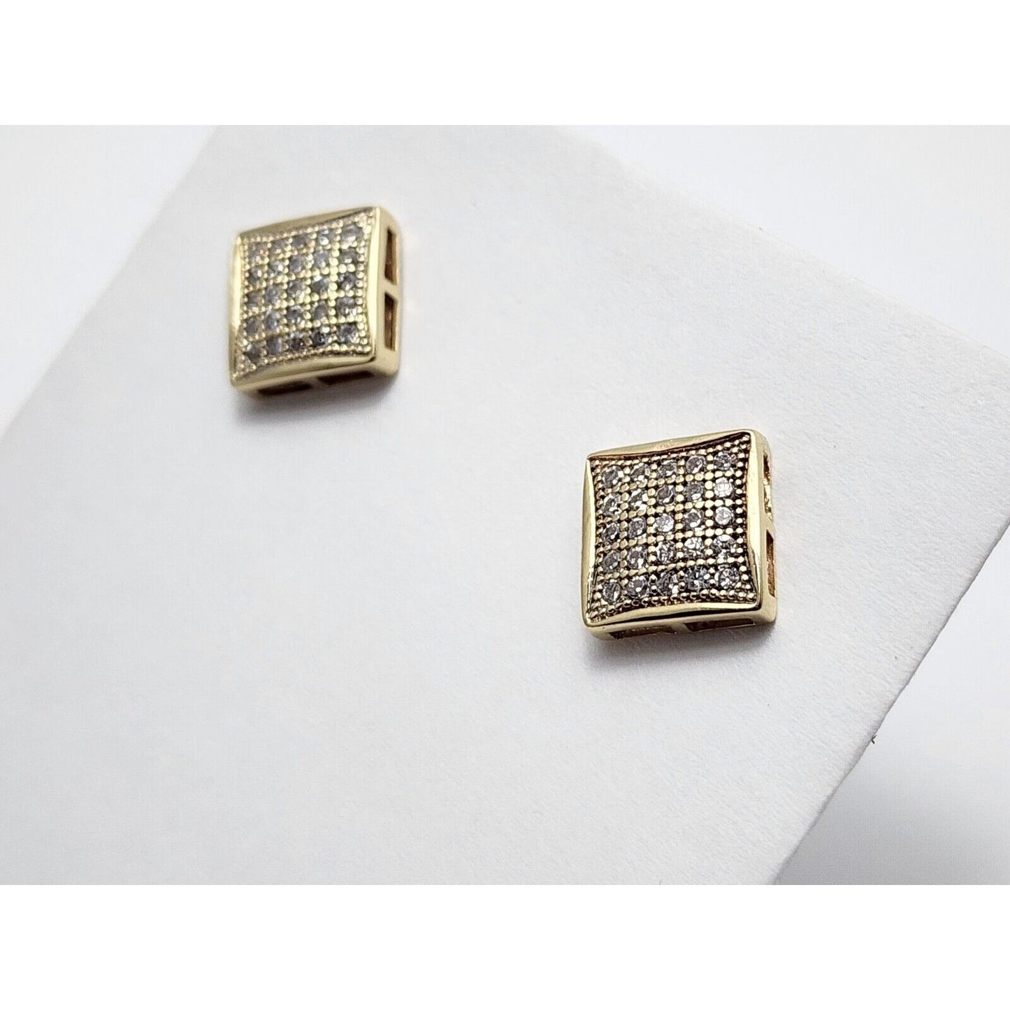 10K Yellow Gold Square Shaped Cubic Zirconia Stud Earrings