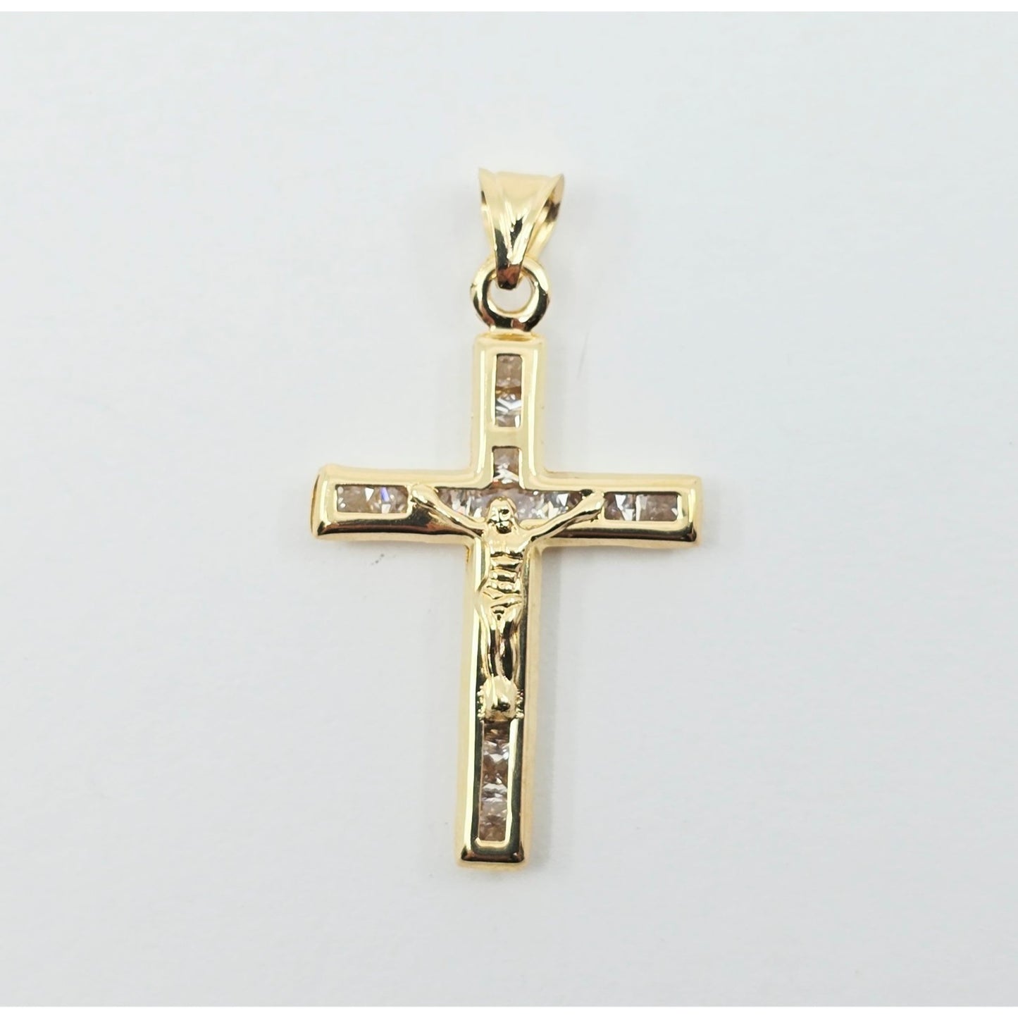 14K Yellow Gold Religious Jesus on Cross CZ Charm Pendant
