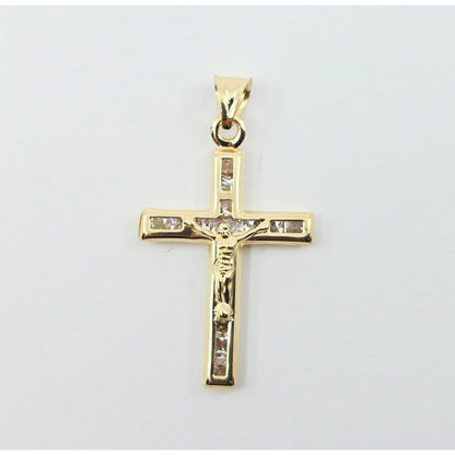 14K Yellow Gold Religious Jesus on Cross CZ Charm Pendant