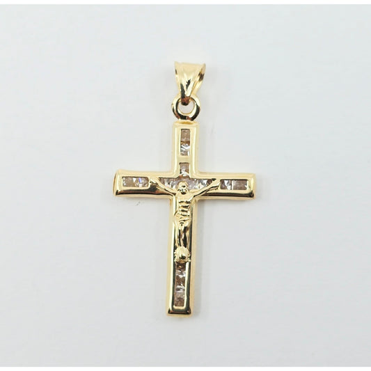 14K Yellow Gold Religious Jesus on Cross CZ Charm Pendant