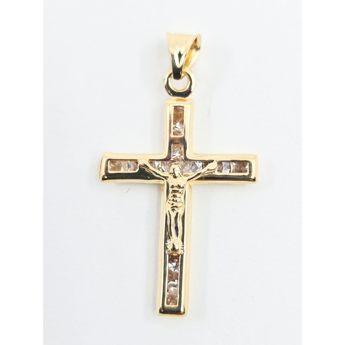 14K Yellow Gold Religious Jesus on Cross CZ Charm Pendant