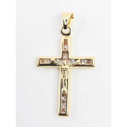 14K Yellow Gold Religious Jesus on Cross CZ Charm Pendant