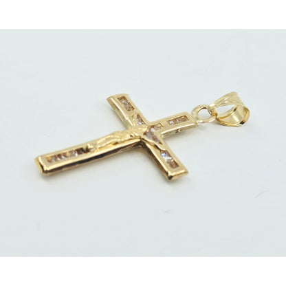 14K Yellow Gold Religious Jesus on Cross CZ Charm Pendant