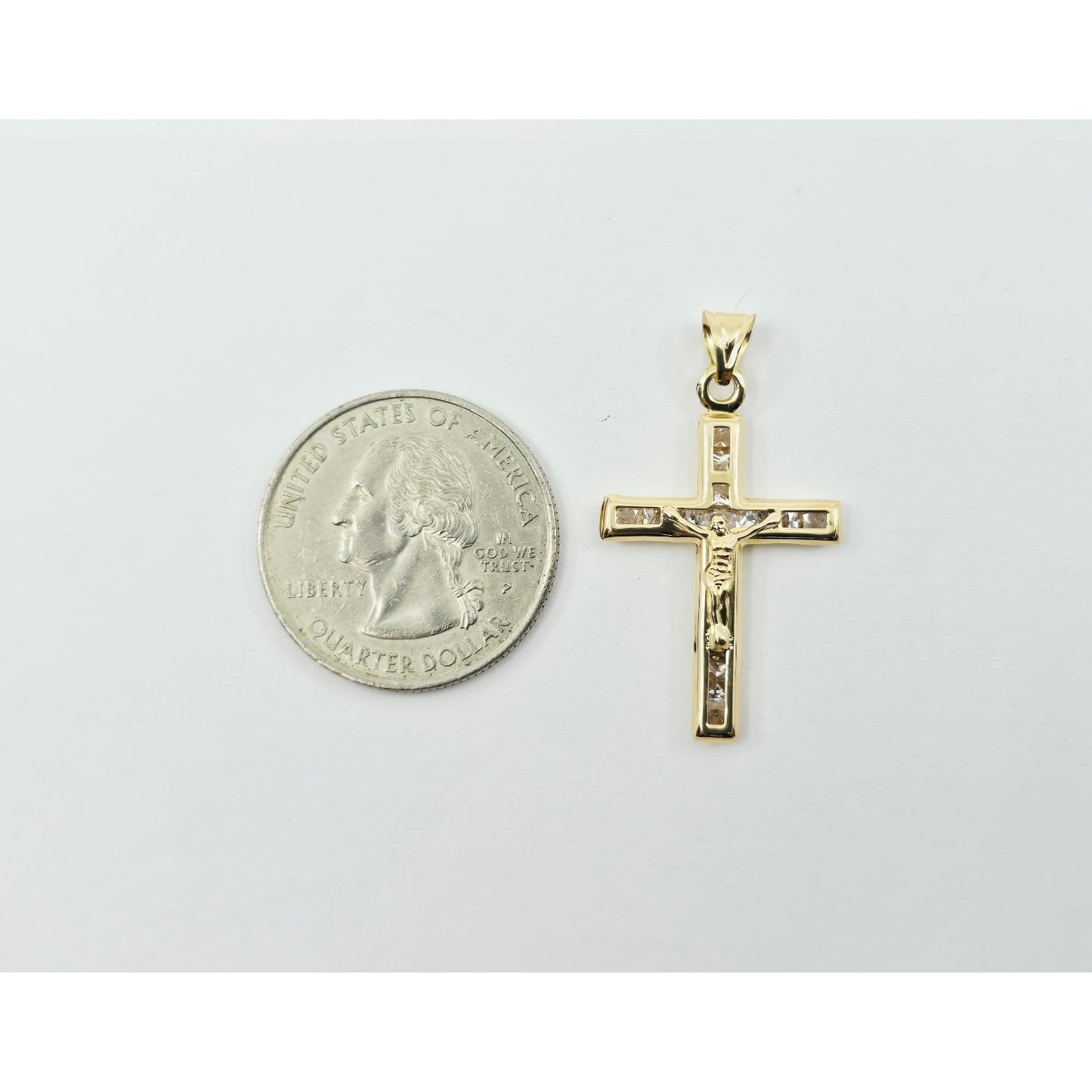 14K Yellow Gold Religious Jesus on Cross CZ Charm Pendant
