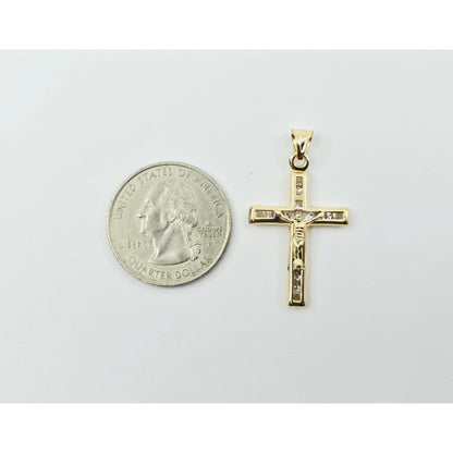 14K Yellow Gold Religious Jesus on Cross CZ Charm Pendant