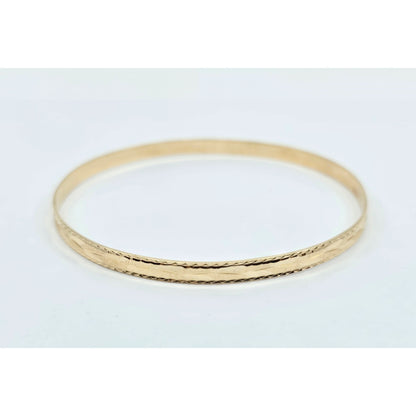 14K Yellow Gold Diamond Cut Bangle Bracelet