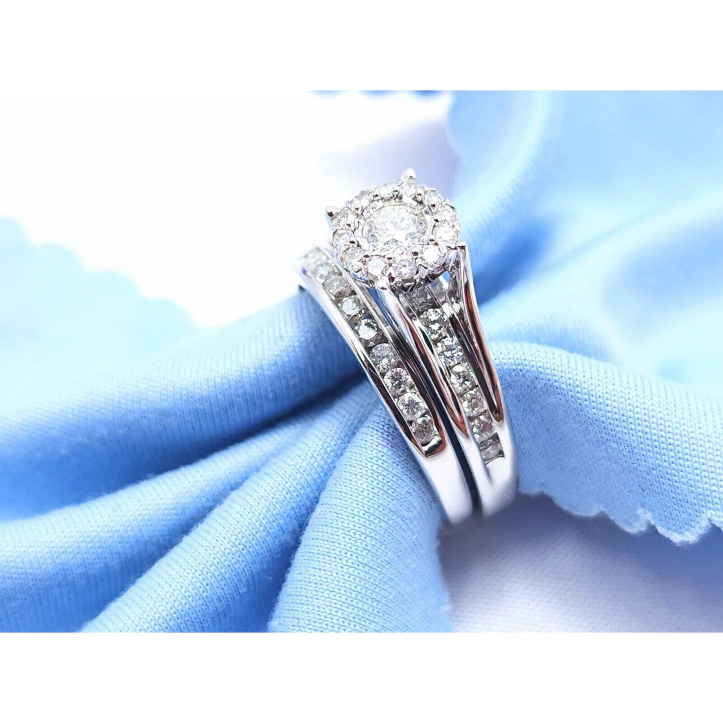 14K White Gold Diamond Engagement & Band Ring Set