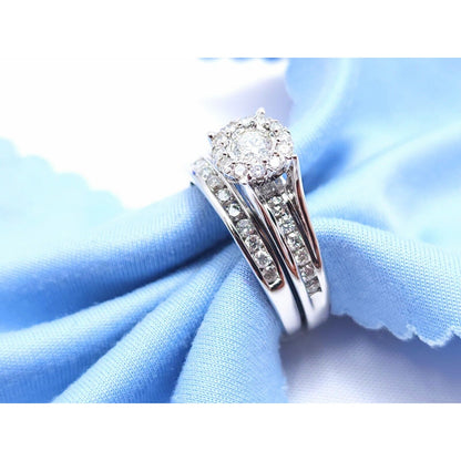 14K White Gold Diamond Engagement & Band Ring Set