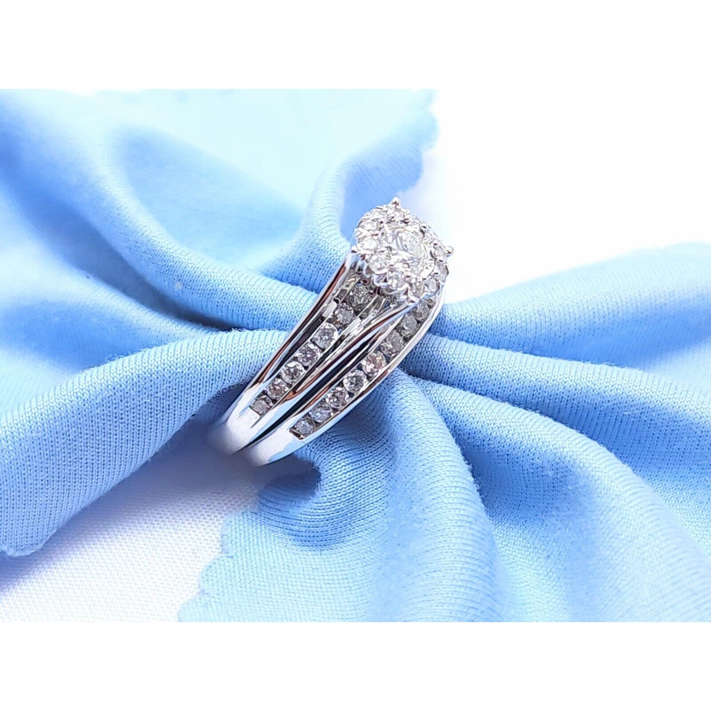 14K White Gold Diamond Engagement & Band Ring Set