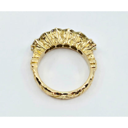 14K Yellow Gold Single Row Diamond Engraved Ring