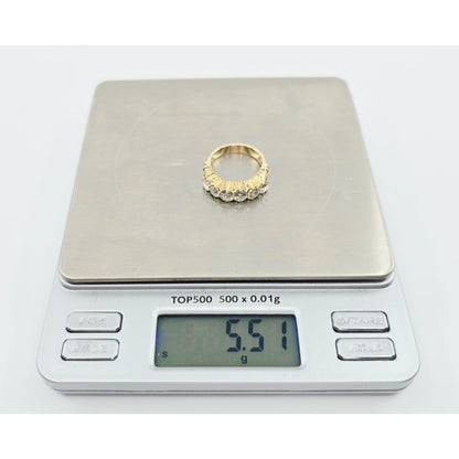14K Yellow Gold Single Row Diamond Engraved Ring