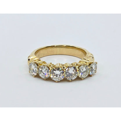14K Yellow Gold Single Row Diamond Engraved Ring