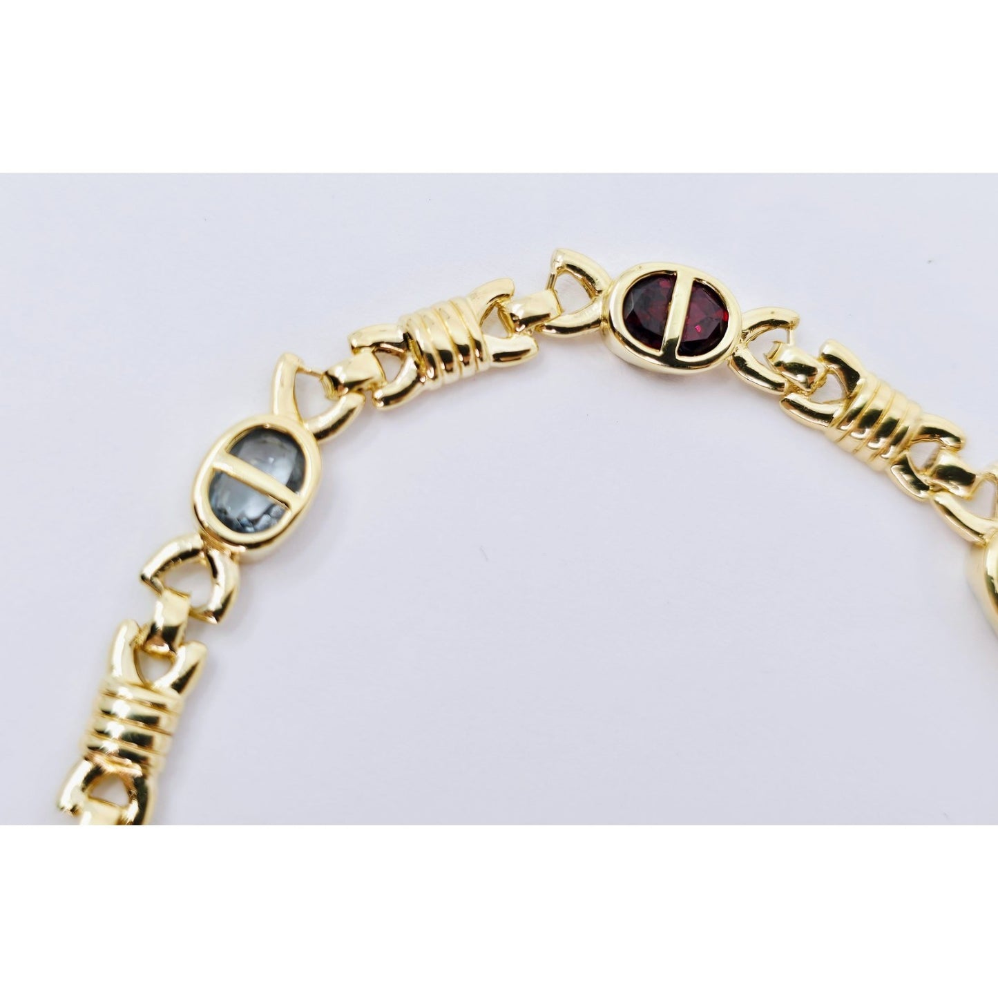 Vintage 14K Yellow Gold Topaz, Garnet, Peridot & Amethyst Tennis Link Bracelet