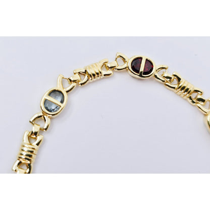 Vintage 14K Yellow Gold Topaz, Garnet, Peridot & Amethyst Tennis Link Bracelet